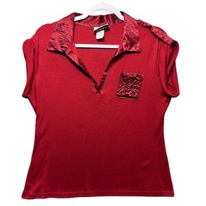 Vintage Y2K Fashion Bug‎ Red Polo Shirt Acetate Trim Short Sleeve Top XL 90s USA